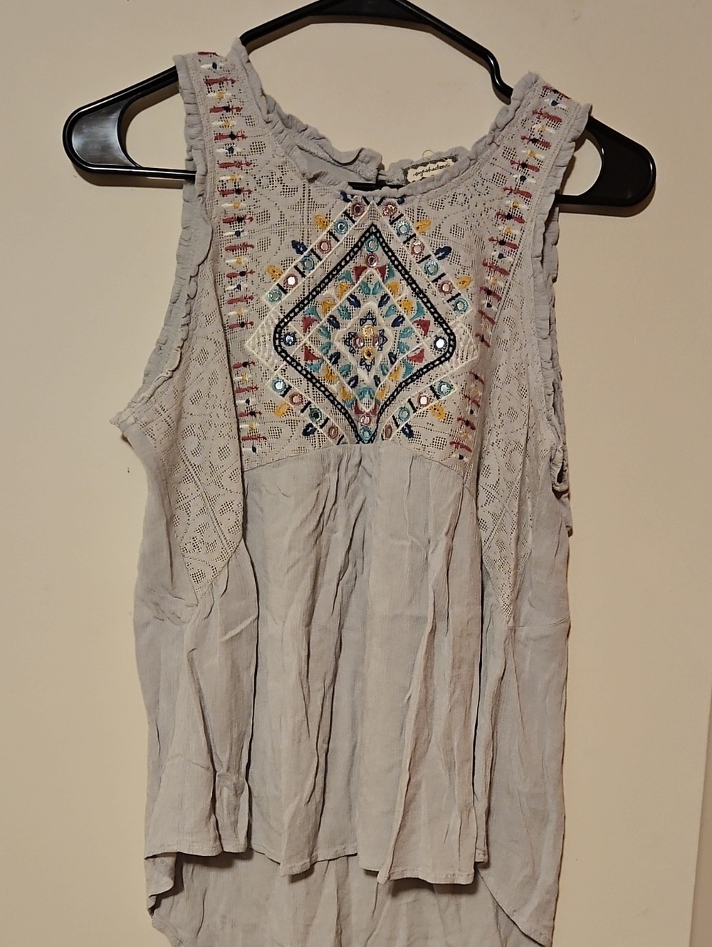 Eyeshadow Light Gray Embroidered Boho Camisole